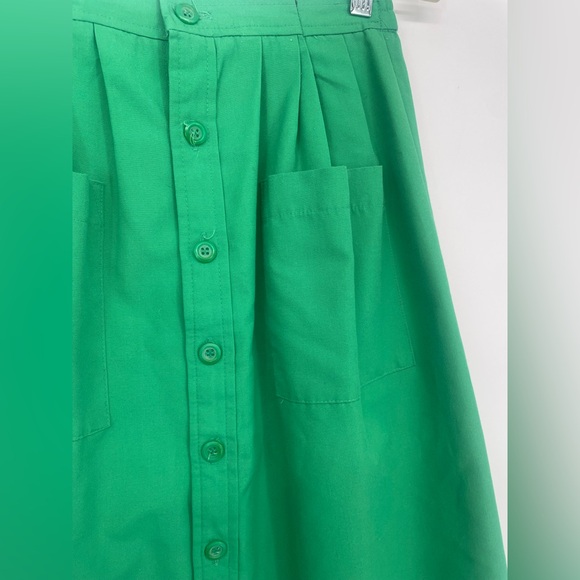 1980s Green Button Front A-line Casual Skirt High Rise Waist With Patch Pockets - Picture 6 of 9